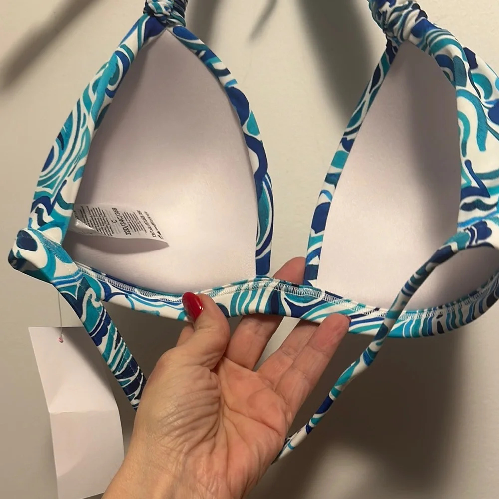 NWT. Vibrant Blue and Green Swirl Bikini Top - Picture 2 of 4